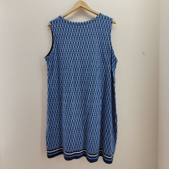 Rafaella Dress Women's 2x Blue Geometric Sleeveless Tank Shift Thick Knit Cotton - Picture 2 of 10